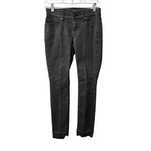 Eileen Fisher Charcoal Gray Faded Black Skinn Jeans Ankle Raw Hem 2P Petite Flaw